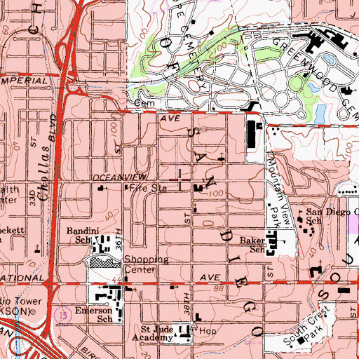Topographic Map of Fountain of Life Church of San Diego, CA
