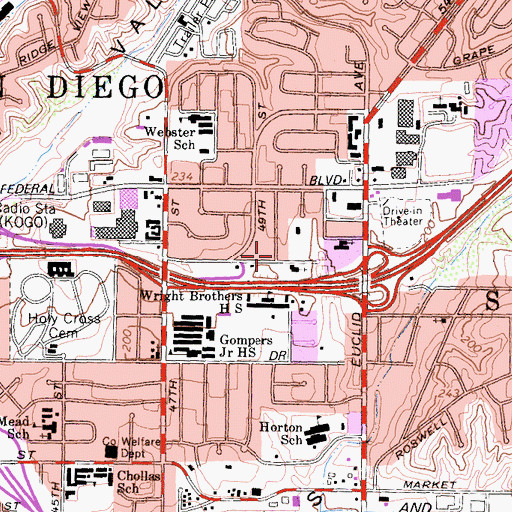 Topographic Map of Glad Tidings Church, CA