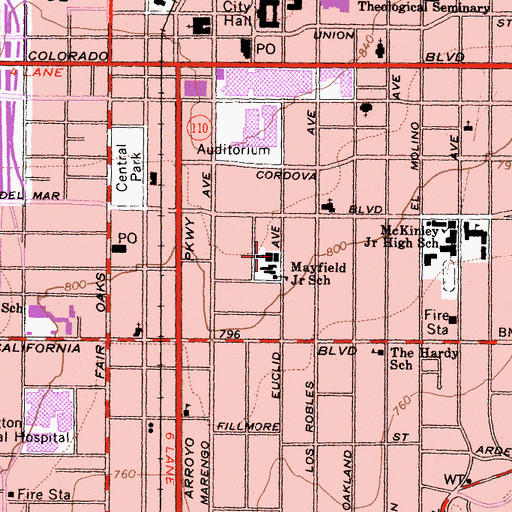 Topographic Map of Mayfield Junior School, CA