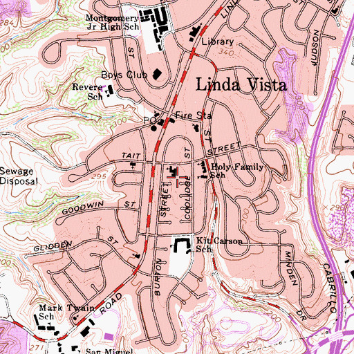 Topographic Map of Holy Family Saint Vincent de Paul Church, CA