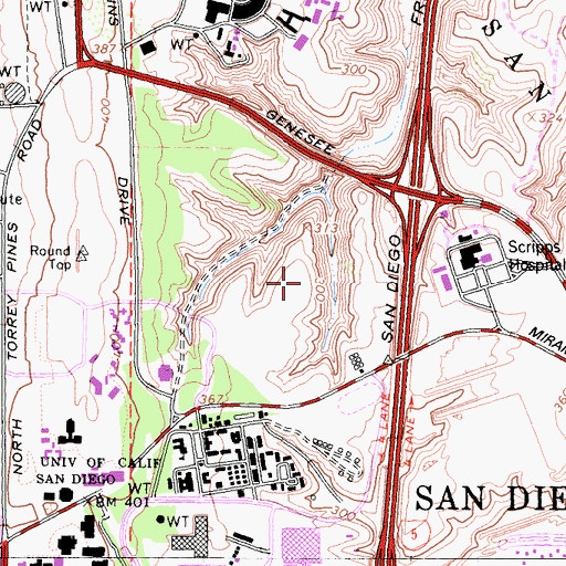 Topographic Map of Bates Hall, CA
