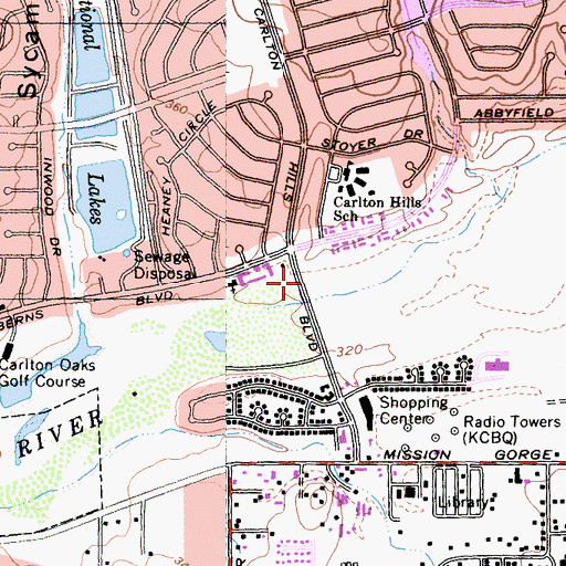 Topographic Map of Carlton Oaks Plaza Library, CA
