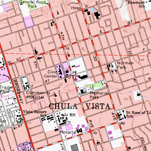 Topographic Map of Chula Vista Convention and Visitors Bureau, CA