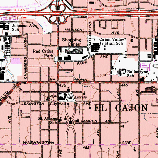 Topographic Map of East County Law Library Branch San Diego County Public Library, CA