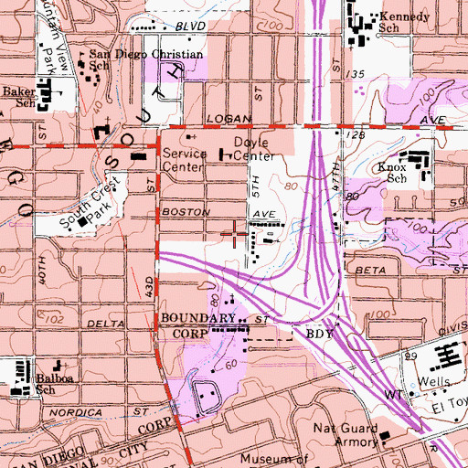 Topographic Map of First Samoan Congregational Christian Church of San Diego Fellowship Hall, CA