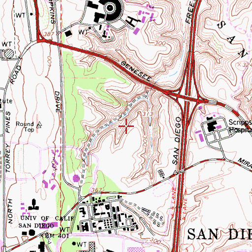 Topographic Map of Harlan Hall, CA