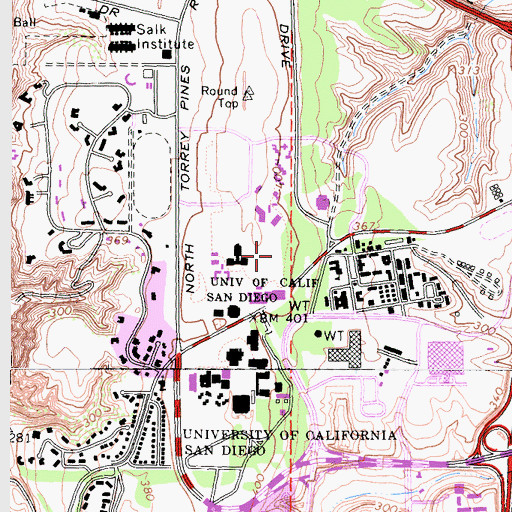 Topographic Map of Ida and Cecil Green Facilty Club, CA