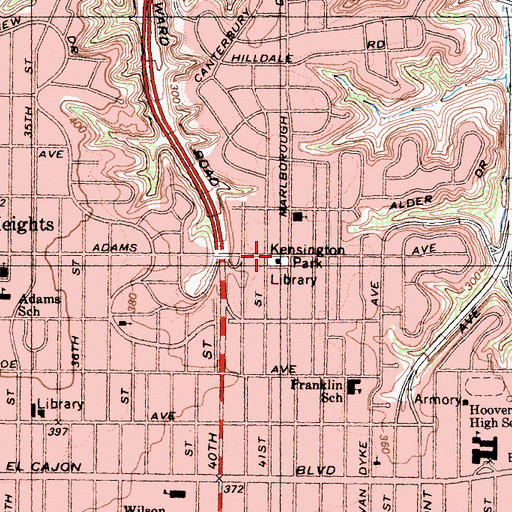 Topographic Map of Kensington-Normal Heights Branch San Diego City Public Library, CA