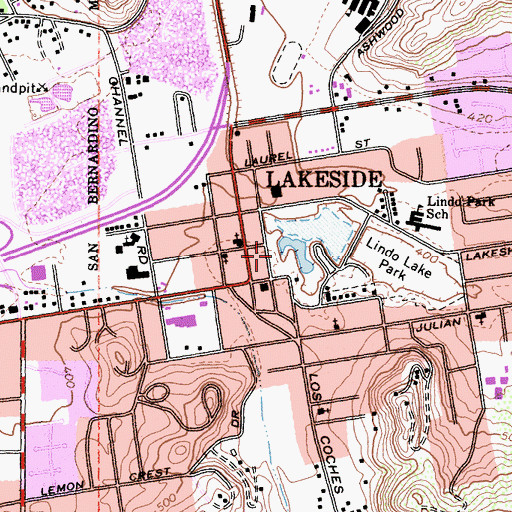 Topographic Map of Lakeside Branch Library San Diego County Public Library, CA