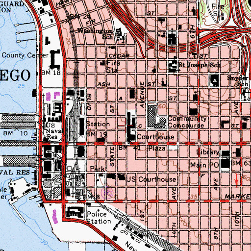 Topographic Map of Law Library Justice Foundation of San Diego, CA