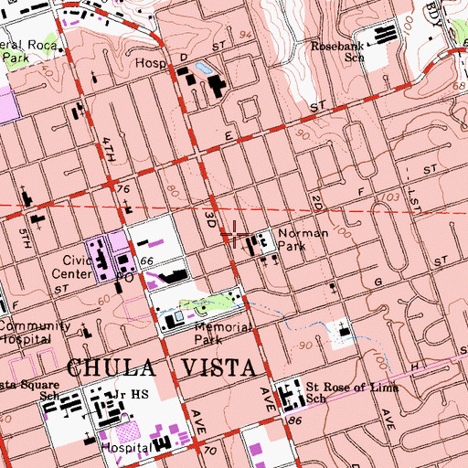 Topographic Map of Lutheran Social Services Building, CA