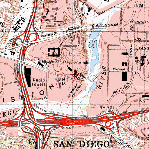 Topographic Map of Mission San Diego Library, CA