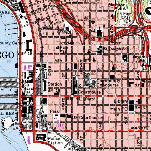 Topographic Map of San Diego Fire - Rescue Department Station 1, CA