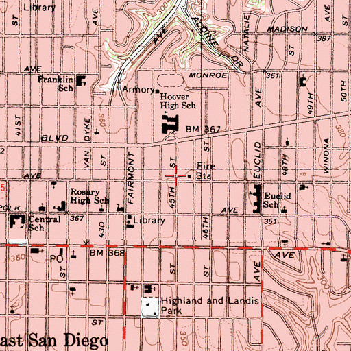 Topographic Map of San Diego Fire - Rescue Department Station 17, CA