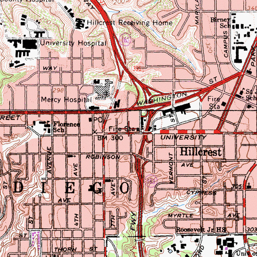 Topographic Map of San Diego Fire - Rescue Department Station 5, CA