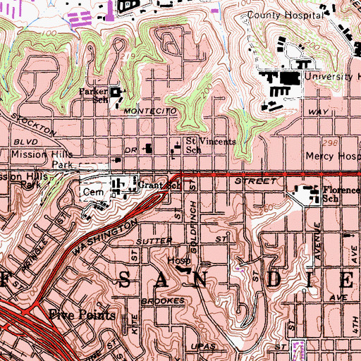 Topographic Map of San Diego Fire - Rescue Department Station 8, CA