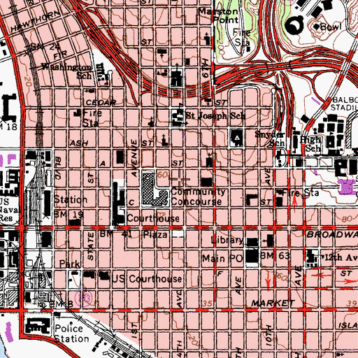 Topographic Map of San Diego Convention and Visitors Bureau, CA