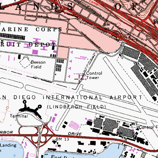 Topographic Map of San Diego Fire - Rescue Department Airport Station, CA