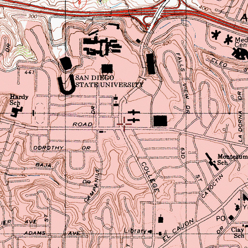 Topographic Map of San Diego State University Zura Residence Hall, CA