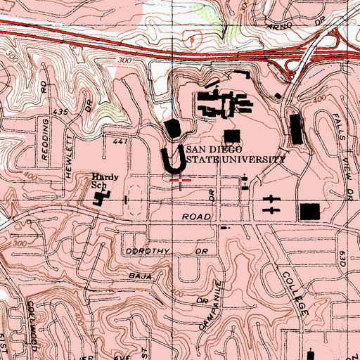 Topographic Map of Wesley Foundation at San Diego State University, CA