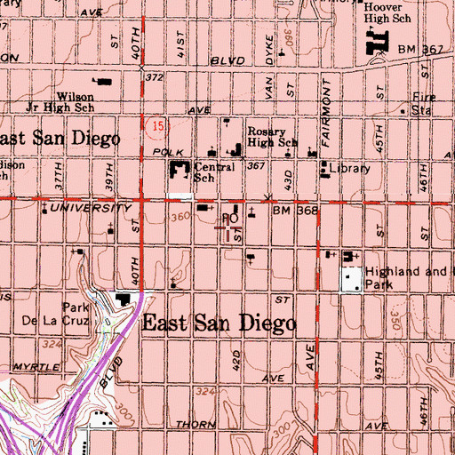 Topographic Map of Alcanze Victoria San Diego Victory Outreach Church, CA