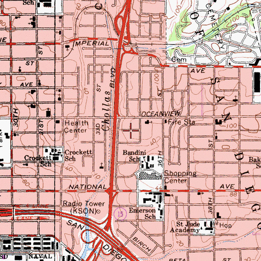 Topographic Map of Apostolic Assembly First Church of San Diego, CA