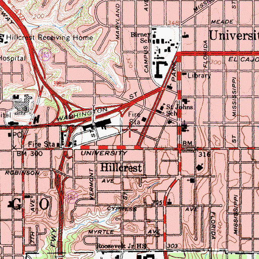 Topographic Map of Assembly of God Calvary Temple, CA