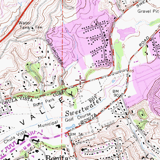 Topographic Map of Bonita Valley Baptist Church, CA