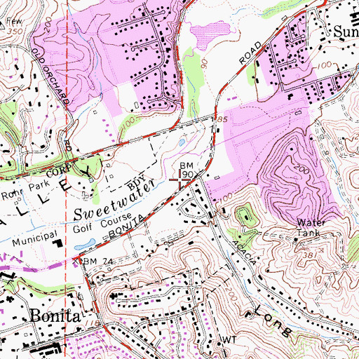 Topographic Map of Bonita Valley Community Church, CA