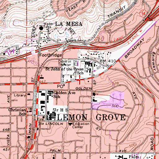 Topographic Map of Calvary Chapel of Lemon Grove, CA