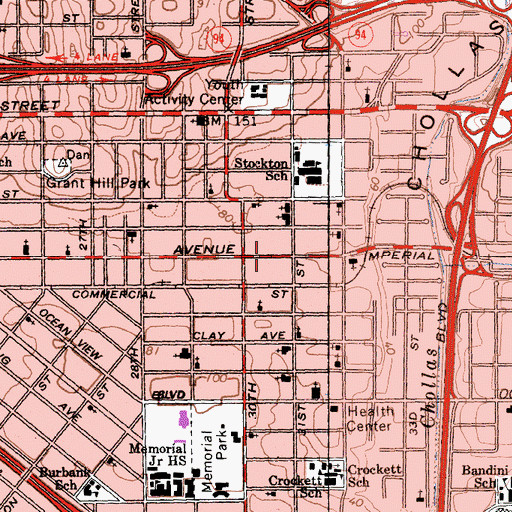 Topographic Map of Chapel of Deliverance Church of San Diego, CA