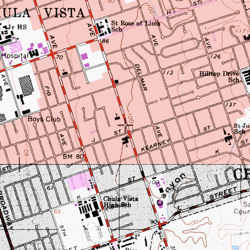 Topographic Map of Chula Vista Community Church, CA