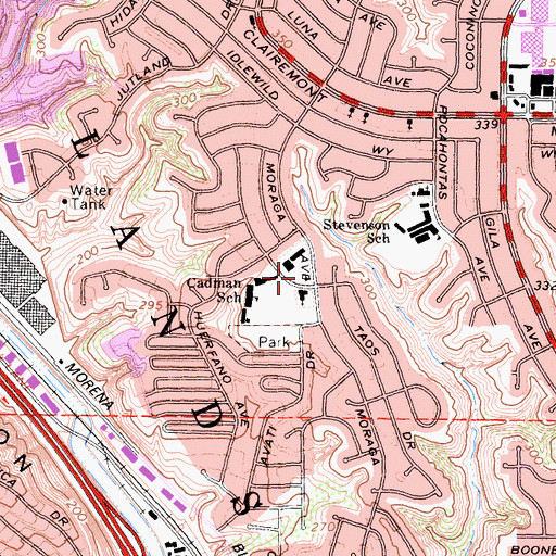 Topographic Map of Clairemont Christian Church, CA