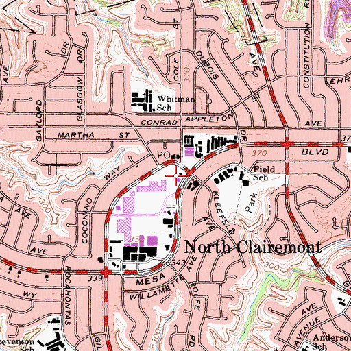 Topographic Map of Clairemont Lutheran Church, CA