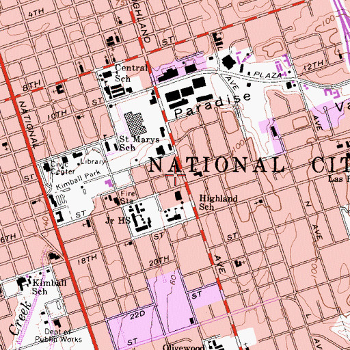 Topographic Map of Congregational Church of National City, CA