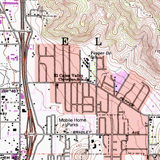 Topographic Map of East County Christian Center, CA