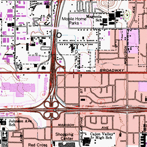 Topographic Map of El Cajon Alliance Church, CA