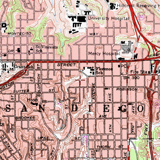 Topographic Map of Midtown Church of Religious Science, CA