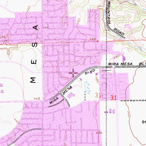 Topographic Map of Mira Mesa Grace Chapel, CA
