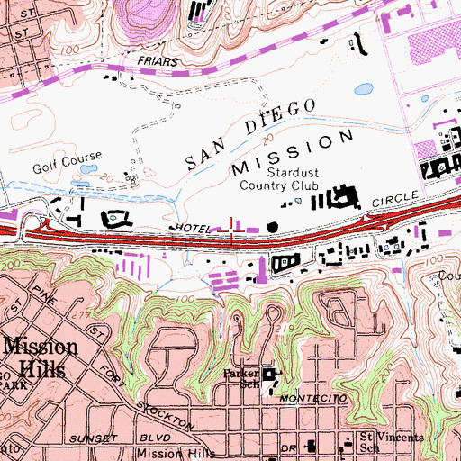 Topographic Map of Mission Valley Christian Fellowship, CA
