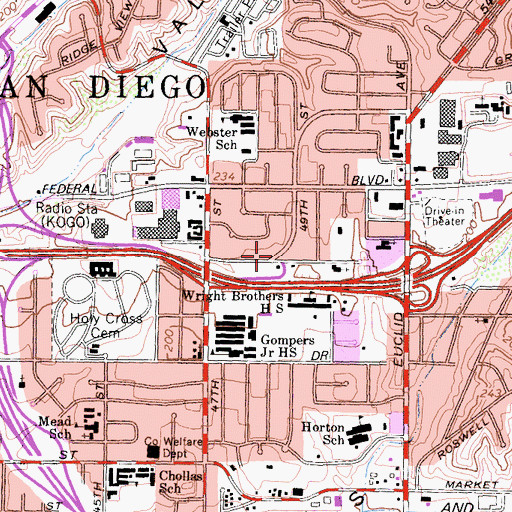 Topographic Map of Mount Olive Church of God in Christ, CA