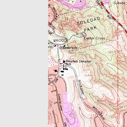 Topographic Map of Mount Soledad Presbyterian Church, CA