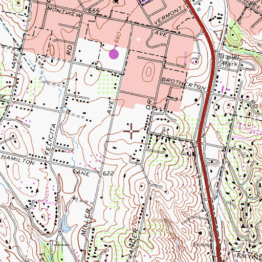 Topographic Map of New Life Presbyterian Church, CA