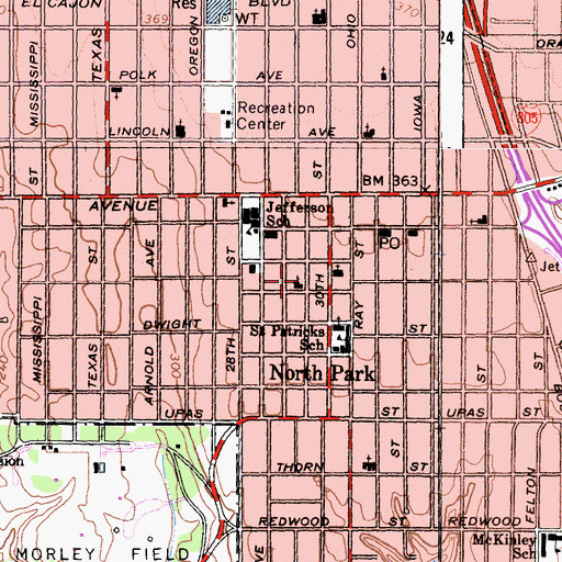 Topographic Map of North Park Community Advent Christian Church, CA