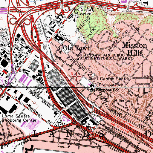 Topographic Map of Old Town Community Church, CA