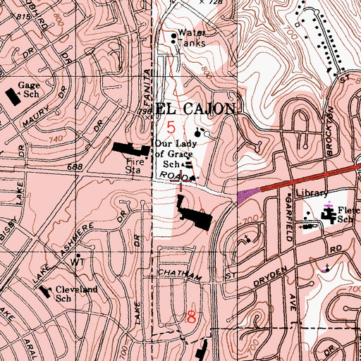 Topographic Map of Our Lady of Grace Church, CA
