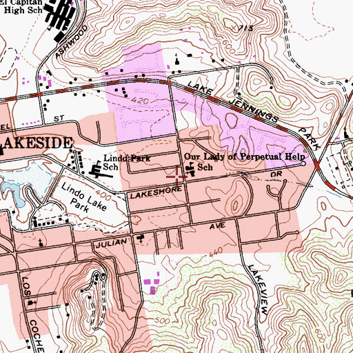 Topographic Map of Our Lady of Perpetual Help Catholic Church, CA