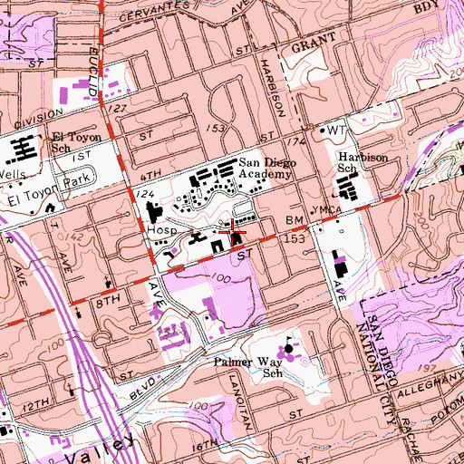 Topographic Map of Paradise Valley Seventh Day Adventist Church, CA