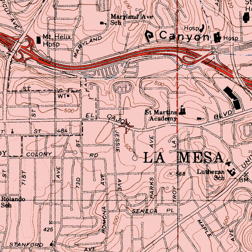 Topographic Map of Calvary Chapel La Mesa Church School, CA