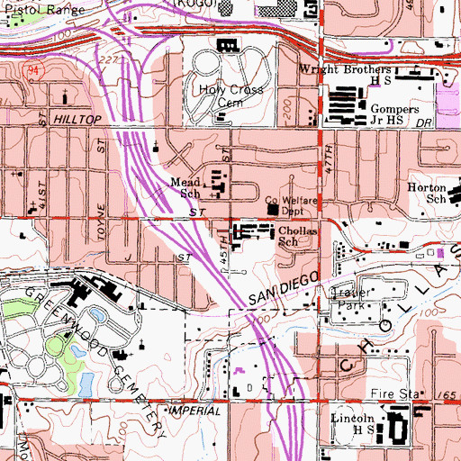 Topographic Map of Chollas-Mead Elementary School, CA